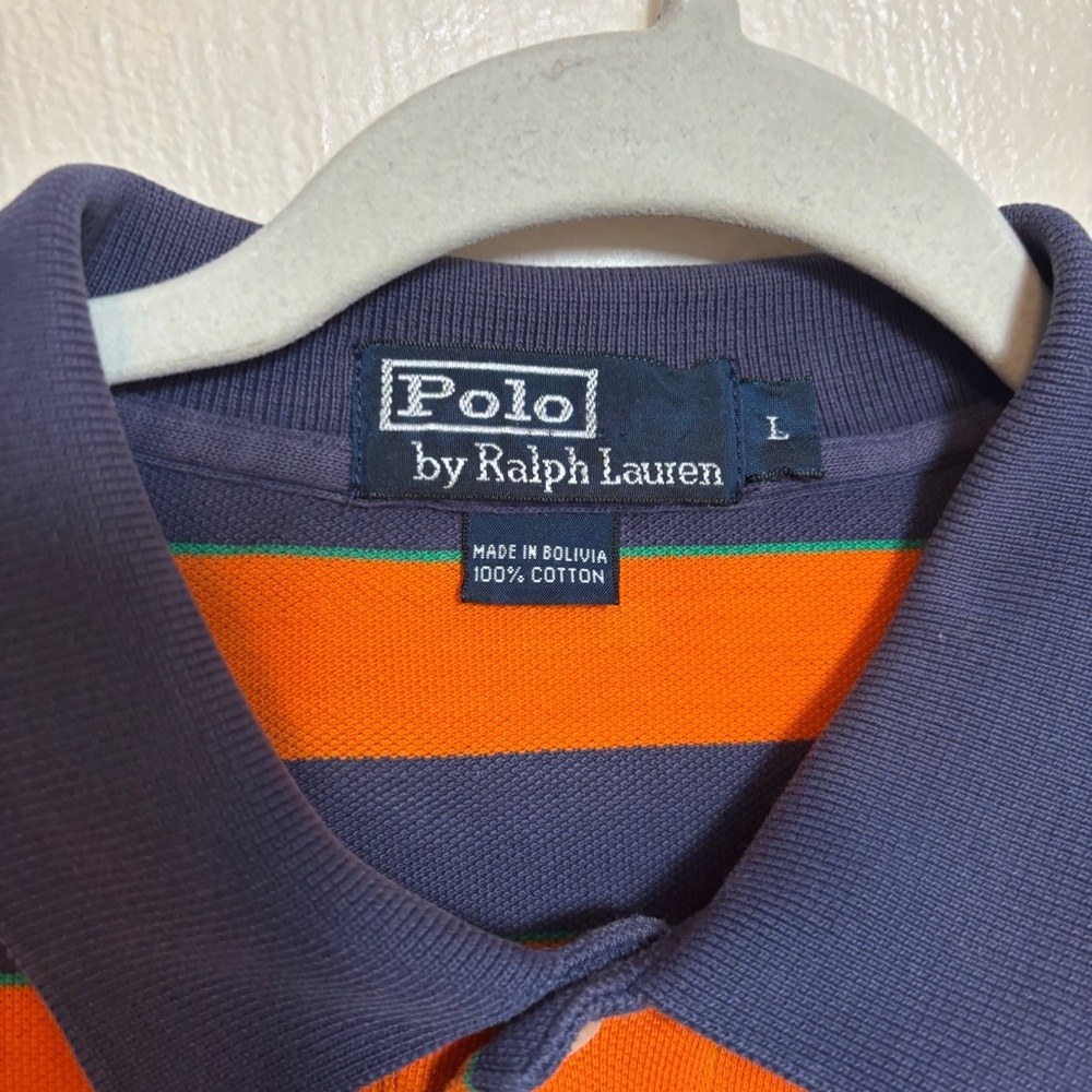 Polo by Ralph Lauren Men's Shirt Orange Blue Green Stripe Embroidered Size Large - Picture 3 of 7